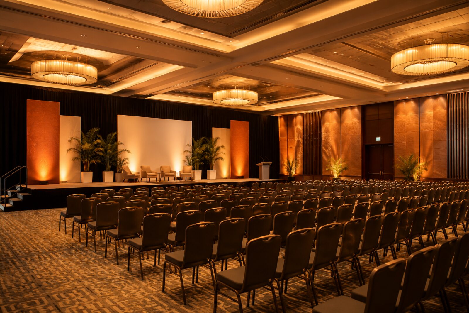 A conference hall set up for a corporate event
